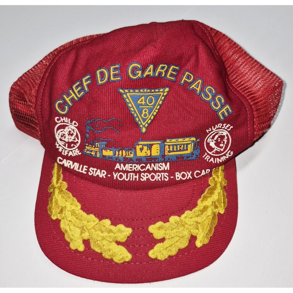Vtg 40/8 Forty & Eight Trucker Hat American Legion Red Scrambled Eggs USA 3R EUC